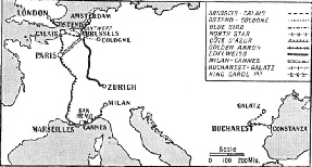 PULLMAN TRAINS operating daily in Europe are shown on this map