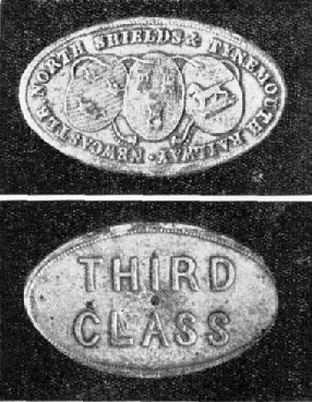 A metal ticket issued in 1843 by the Newcastle, North Shields and Tynemouth Railway