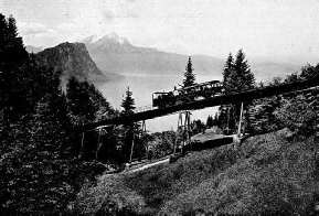 TRAIN CROSSING THE SCHNURTOBEL BRIDGE, Rigi Railway