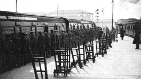 Porters awaiting the arrival of a train at Waterloo