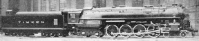 BUILT FOR PUBLICITY, this giant 4-8-4 locomotive was constructed to the order of the Timken Co