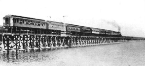 A SOUTHERN PACIFIC RAILWAY EXPRESS crossing the Great Salt Lake Utah