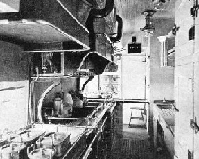 THE KITCHEN QUARTERS in the dining saloon of an express train on the Victorian Government Railways system