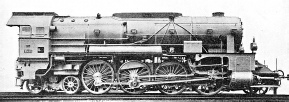 EIGHT-COUPLED WHEELS of 6 ft 5-in diameter are a remarkable feature of this Austrian express engine