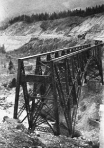 THE PARTLY DEMOLISHED BRIDGE over the Salmon River