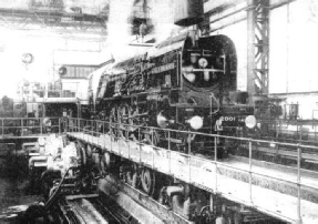 “Cock o’ the North”, the great LNER 2-8-2 locomotive, in the testing shop at Vitry, France